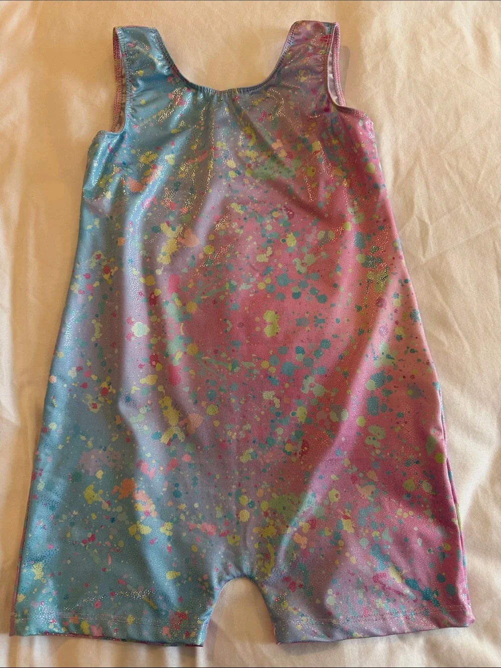 Pink blue and green girls gymnastics leotard